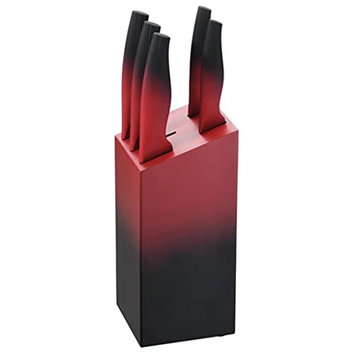 Michelino 6-teiliges Edelstahl Messer-Set mit Messerblock aus Holz Kochmesser Brotmesser Fleischmesser Universalmesser Schälmesser (Rot) von Michelino