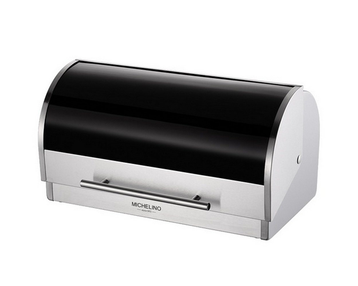 Michelino Brotkasten Brotkasten 39,5 x 24 x 21 cm Brotbehälter Brötchen Backwaren, (aus Edelstahl und Glas), kompakt durch praktischen Klappdeckel von Michelino