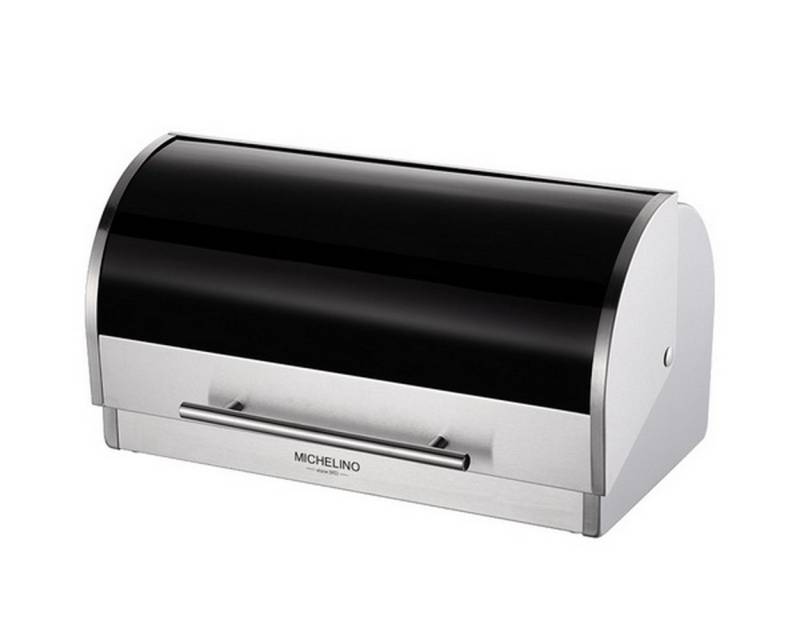 Michelino Brotkasten Brotkasten 39,5 x 24 x 21 cm Brotbehälter Brötchen Backwaren, (aus Edelstahl und Glas), kompakt durch praktischen Klappdeckel von Michelino