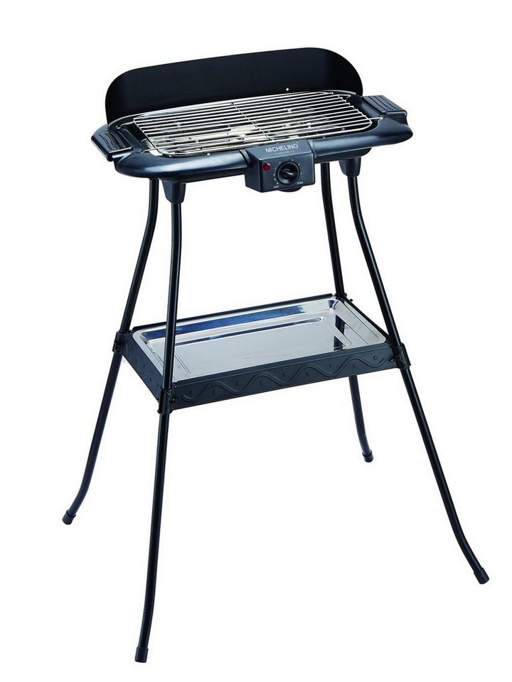 Michelino Elektrogrill 2in1 Elektrischer Standgrill undTischgrill, 2000 W, verchromtes Grillrost, Themostat, Windschutz, Ablage mit Servierplatte von Michelino