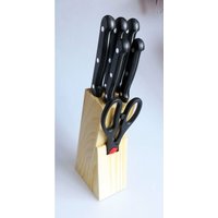 Michelino - Holz-Messerblock 7 tlg. Messerset Holzblock 11239 Messerset schwarze Griffe von Michelino