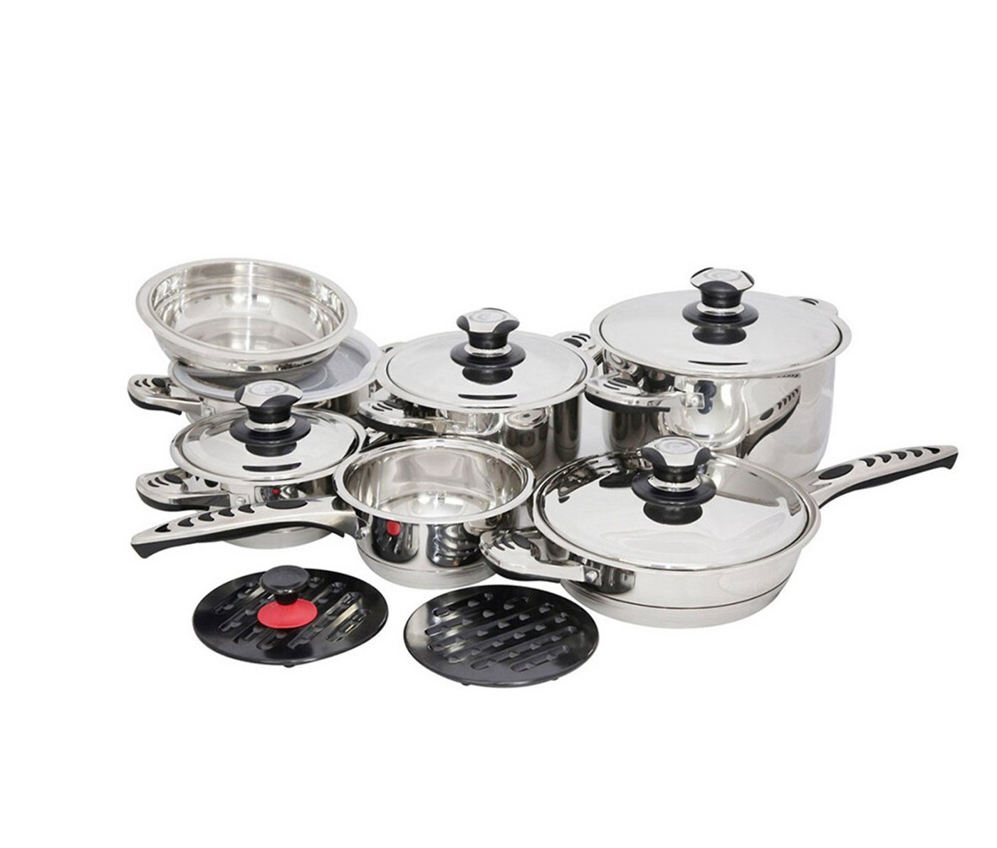 Michelino Kochtopf Set mit Thermo-Control - 12-teilig, ergonomische Griffe, Edelstahl (12-tlg), Induktionsgeeignet, Thermo-Control von Michelino