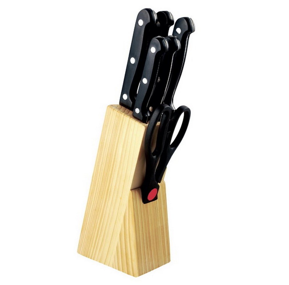 Michelino Messerblock Holzmesserblock, Messerset, Messer (7tlg), 5 Messer und Küchenschere, Serie Cubis", schwarze Griffe" von Michelino