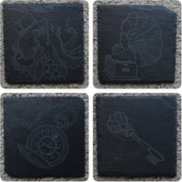 Steampunk-Stil Geätzt Schiefer Untersetzer Set Von 4, Geätzte Oktopus, Pocketwatch, Phonograph Und Schlüssel Stein Tasse Set, Hand Graviert von MichelleIsSane