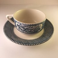 Königliche Currier Und Ives Blau Tasse Untertasse Steamboat Pferd Kutsche von MichellesGiftBox
