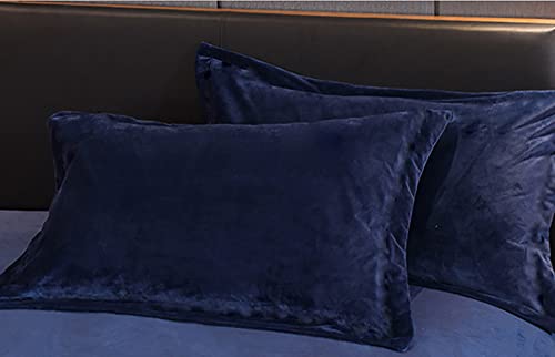Michorinee 2er Set Warme Fleece Kissenbezug 40x80 cm Dunkelblau Cashmere Touch Kuschelig Flauschig Plüsch Samt Kissenhülle Kopfkissenbezug mit Reißverschluss von Michorinee