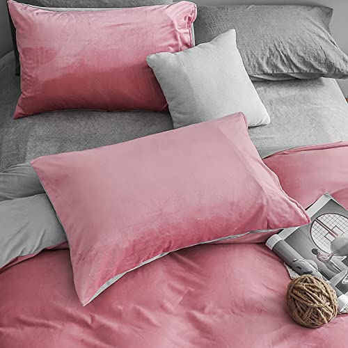 Michorinee 2er Set Warme Fleece Kissenbezug 40x80 cm Rosa Grau Cashmere Touch Kuschelig Flauschig Plüsch Samt Kissenhülle Kopfkissenbezug mit Reißverschluss von Michorinee