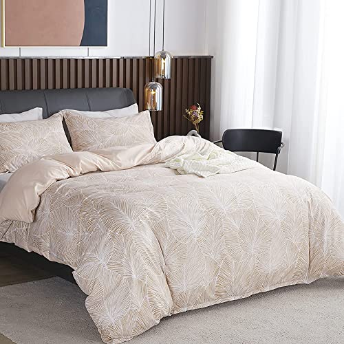 Michorinee Bettwäsche Beige 200x220 Tropisch Blätter Muster Microfaser Bettbezug and 2 x Kissenbezug 80x80 cm Doppelbett Palmenblätter Wendebettwäsche Set mit Reißverschluss von Michorinee