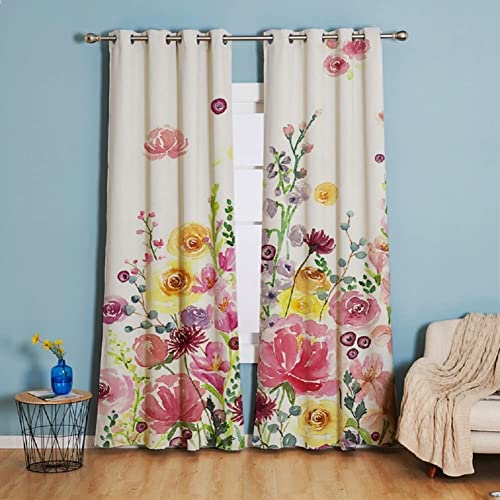 Michorinee Blickdicht Gardinen Blumen Muster Vorhang Vintage Verdunkelungsvorhang mit Ösen Landhaus Dekoschal Kräuselband Rosen-Design für Schlafzimmer Wohnzimmer 2er Set 158 × 132cm (H × B) von Michorinee