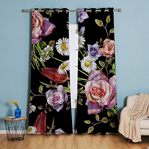 Michorinee Blickdicht Gardinen Bunt Blumen Muster Vorhang Vintage Verdunkelungsvorhang mit Ösen Landhaus Polyester Ösenschal Rosa für Schlafzimmer Wohnzimmer 2 Stücke 158 × 132cm (H × B) von Michorinee