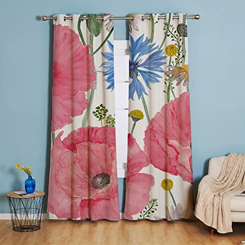 Michorinee Blickdicht Gardinen Rosa Blumen Muster Vorhang Vintage Verdunkelungsvorhang mit Ösen Landhaus Dekoschal Kräuselband Blätter für Schlafzimmer Wohnzimmer 2 Stücke 158 × 132cm (H × B) von Michorinee