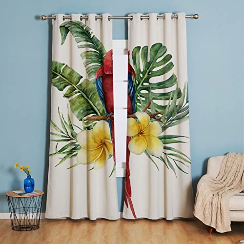 Michorinee Blickdicht Vorhang Blumen Gardinen Vintage Verdunkelungsvorhang mit Ösen Polyester Ösenschal Blätter Vögel Muster für Schlafzimmer Wohnzimmer 2 Stücke 240 × 132cm (H × B) von Michorinee