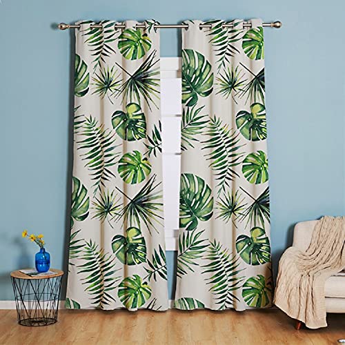 Michorinee Blumen Gardinen Blickdicht Vorhänge Grün Bananenblatt Vintage Landhaus Verdunkelungsvorhang mit Ösen Blattmuster Mikrofaser Dekoschal für Wohnzimmer Fenster, 1er Set 158 × 132cm (H × B) von Michorinee