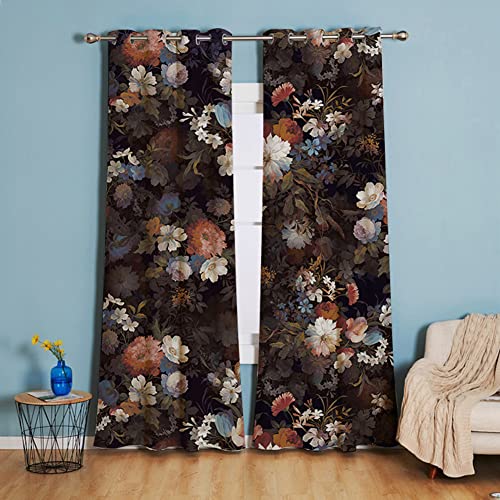 Michorinee Blumen Vorhang Blickdicht Gardinen mit Ösen Vintage Landhaus Schwarz Verdunkelungsvorhang Dekoschal Rosen-Design für Schlafzimmer Wohnzimmer 1er Set 158 × 132cm (H × B) von Michorinee