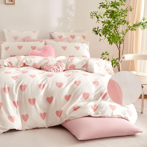 Michorinee Doppelte Musselin Bettwäsche 135x200 Baumwolle Weiß mit Rosa Herzen Muster Weiche Bettbezug Set 2 Teilig Herzchen Romantisch Bettwäsche-Sets mit Reißverschluss und 1 Kissenbezüge 80x80 cm Michorinee Doppelte Musselin Bettwäsche 135x200 Baumwolle Weiß mit Rosa Herzen Muster Weiche Bettbezug Set 2 Teilig Herzchen Romantisch Bettwäsche-Sets mit Reißverschluss und 1 Kissenbezüge 80x80 cm von Michorinee