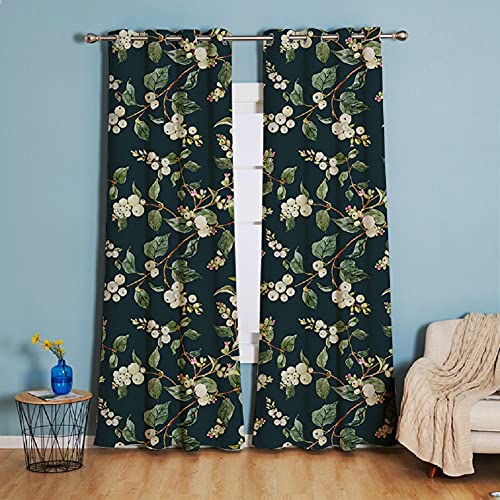 Michorinee Gardinen Blickdicht Blumen Muster Vorhänge Grün Blatt Vintage Landhausstil Verdunkelung Modern Vorhang mit Ösen Dekoschal Kräuselband für Wohnzimmer, 1er Set 240 × 132cm (H × B) von Michorinee