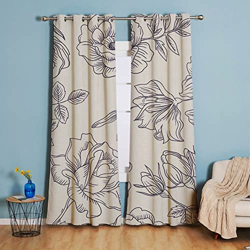 Michorinee Gardinen Blickdicht Vorhang Blumen Pfingstrose Muster Vintage Verdunkelungsvorhang mit Ösen Landhausstil Polyester Ösenschal für Wohnzimmer Fenster 2 Stücke 210 × 132cm (H × B) von Michorinee