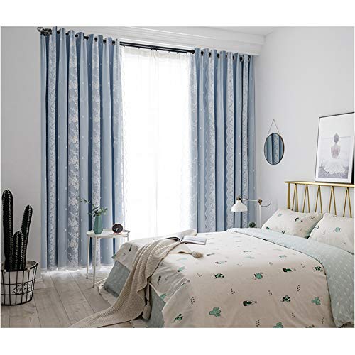 Michorinee Gardinen Kinderzimmer Blickdicht Vorhang Mädchen Junge Blumen Spitze Blau Verdunkelung mit ösen Lace Voile für Mädchenzimmer Wohnzimmer, 1 Stücke 240 × 132cm (H × B) von Michorinee