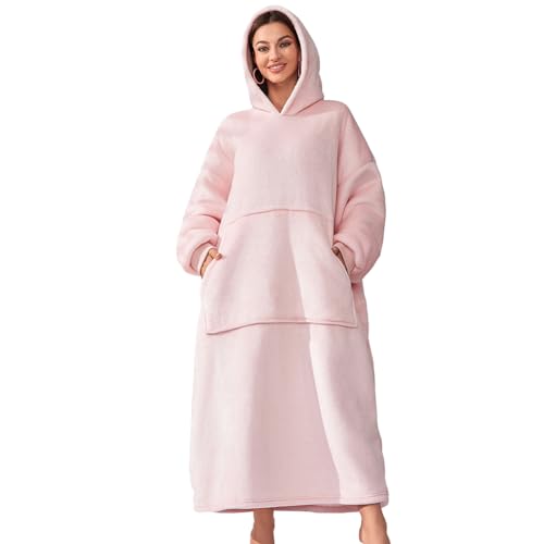 Michorinee Hoodie Decke Extra Lang Sherpa Tragbare Decke als Geschenke für Frauen Herren - Übergroße Decken Hoodie Weiche Warme Fleece Flanell Kuscheldecke mit Ärmeln und Tasche Rosa von Michorinee