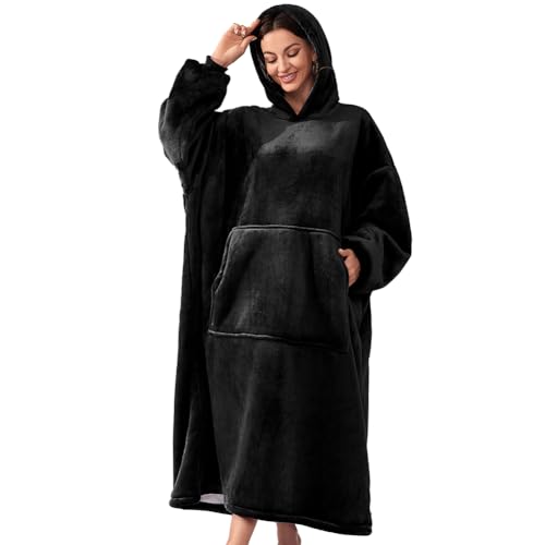 Michorinee Hoodie Decke Extra Lang Sherpa Tragbare Decke als Geschenke für Frauen Herren - Übergroße Decken Hoodie Weiche Warme Fleece Flanell Kuscheldecke mit Ärmeln und Tasche Schwarz Michorinee Hoodie Decke Extra Lang Sherpa Tragbare Decke als Geschenke für Frauen Herren - Übergroße Decken Hoodie Weiche Warme Fleece Flanell Kuscheldecke mit Ärmeln und Tasche Schwarz von Michorinee