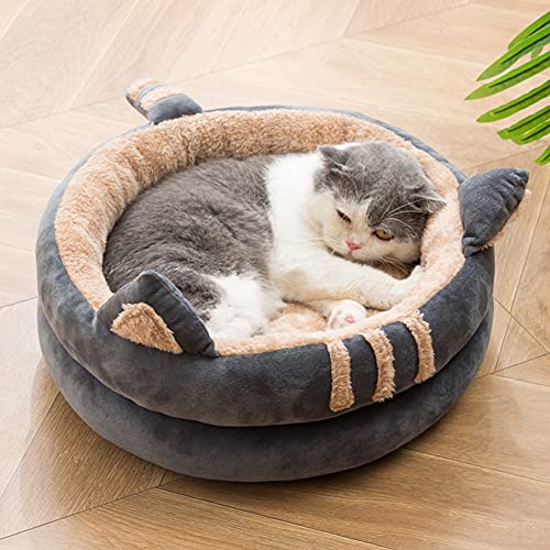 Michorinee Katzenbett Hundebett Haustier Kissen Waschbar Flauschig für Große Hunde und Katzen Kitten Bett Grau Rund Modern Warm Winter Plüsch Katzenschlafplatz Hundekissen (35cm) von Michorinee