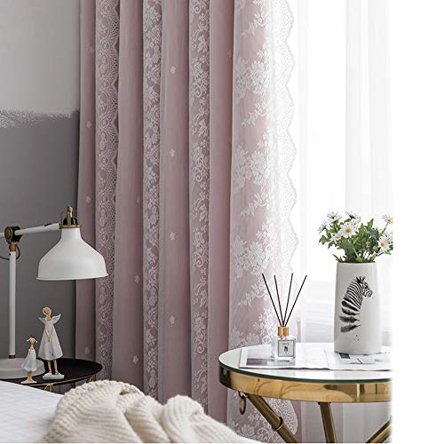 Michorinee Kinderzimmer Vorhang Blickdicht Gardinen Mädchen Blumen Spitze Rosa Verdunkelung mit ösen Lace Voile für Jugendzimmer Schlafzimmer, 1 Stücke 158 × 132cm (H × B) von Michorinee