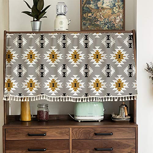 Michorinee Kurze Bistrogardine Scheibengardine Blickdicht Boho Vorhang Baumwolle und Leinen Geometrisch Kurzstore Gardinen mit Quaste für Küche Badezimmer B 143 × H 60 cm, Grau von Michorinee