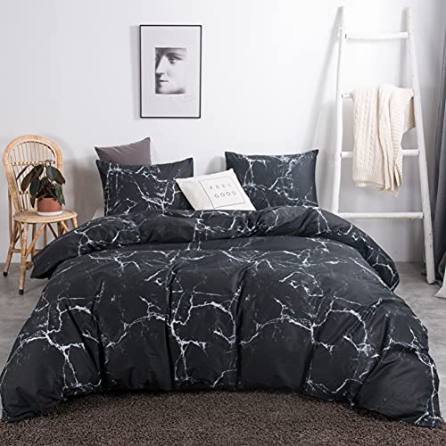 Michorinee Marmor Bettwäsche 135x200 Schwarz Marmor Optik Muster 2 Teilig Microfaser Modern Marmoriert Bettwäsche Set Einzelbett Bettbezug mit Reißverschluss Kissenbezug 80x80 cm von Michorinee