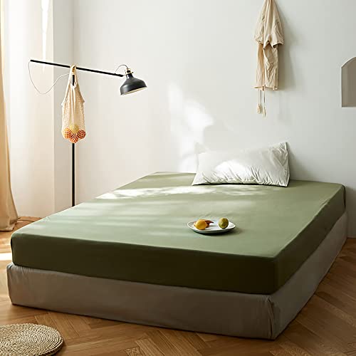 Michorinee Spannbettlaken 120x200cm Grün Olivgrün Boxspringbett Topper Superweiches Microfaser Bettlaken Einfarbig Spannbetttuch für Matratze bis 25 cm Hohe von Michorinee