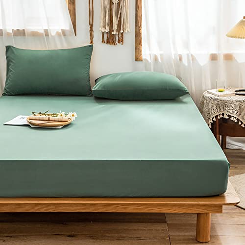 Michorinee Spannbettlaken 140x200cm Grün Boxspringbett Topper Superweiches Microfaser Bettlaken Einfarbig Spannbetttuch für Matratze bis 25 cm Hohe von Michorinee