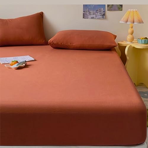 Michorinee Spannbettlaken 140x200cm Terracotta Superweiches Microfaser Spannbetttuch Bettlaken bis 25 cm Matratzenhöhe von Michorinee