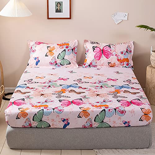 Michorinee Spannbettlaken Kinder 120x200cm Rosa Schmetterling Motiv Muster Mädchen Bettlaken Boxspringbett Topper 100% Microfaser Kindermotiv Spannbetttuch für Matratze bis 25 cm Hohe von Michorinee