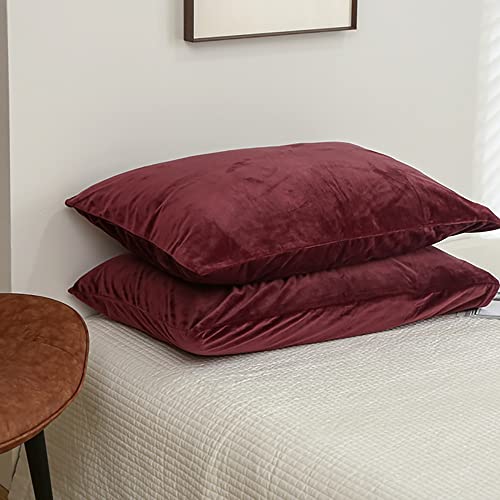Michorinee Warme Fleece 2er Set Kissenbezug 40x80 cm Cashmere Touch Kuschelig Flauschig Plüsch Samt Kissenhülle Doppelpack Kopfkissenbezug mit Reißverschluss Weinrot von Michorinee