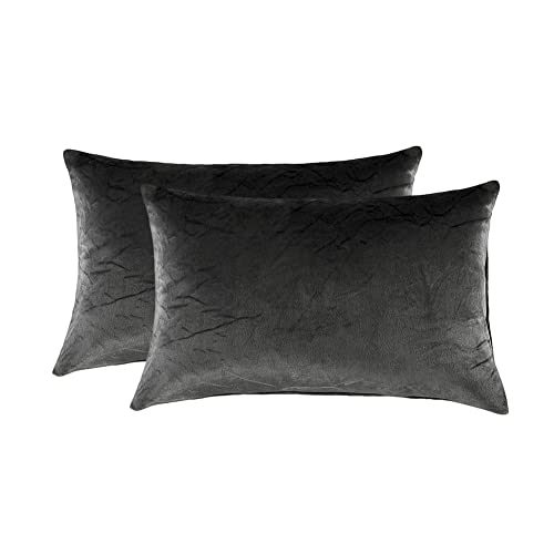 Michorinee Warme Fleece 2er Set Kissenbezug 80x80 cm Cashmere Touch Kuschelig Flauschig Plüsch Samt Kissenhülle Doppelpack Kopfkissenbezug mit Reißverschluss Dunkelgrau von Michorinee