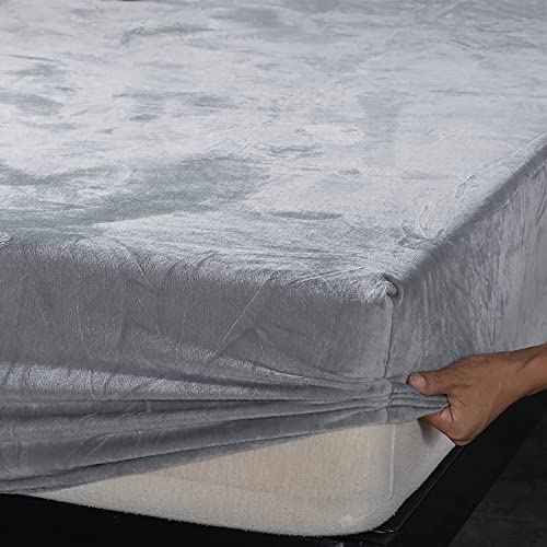 Michorinee Warme Fleece Spannbettlaken 140x200cm Cashmere Touch Kuschelig Flauschig Plüsch Flanell Bettlaken Spannbetttuch für Boxspringbett Topper Matratze bis 30 cm Hohe Silber-Grau von Michorinee