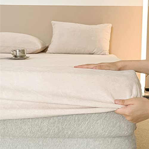 Michorinee Warme Fleece Spannbettlaken 180x200cm Cashmere Touch Kuschelig Flauschig Plüsch Flanell Bettlaken Spannbetttuch für Boxspringbett Topper Matratze bis 30 cm Hohe Creme Weiß von Michorinee