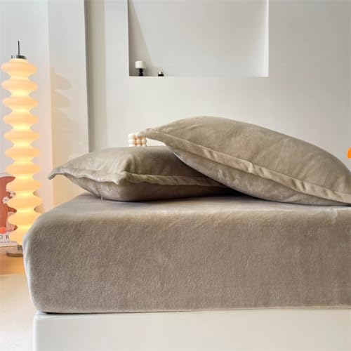 Michorinee Warme Fleece Spannbettlaken 180x200cm Cashmere Touch Kuschelig Flauschig Plüsch Flanell Bettlaken Spannbetttuch für Boxspringbett Topper Matratze bis 30 cm Hohe Khaki von Michorinee