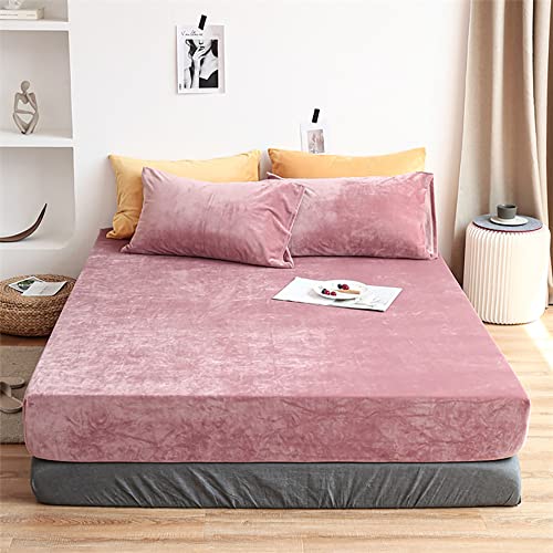 Michorinee Warme Fleece Spannbettlaken 180x200cm Cashmere Touch Kuschelig Flauschig Plüsch Flanell Bettlaken Spannbetttuch für Boxspringbett Topper Matratze bis 30 cm Hohe Rosa von Michorinee