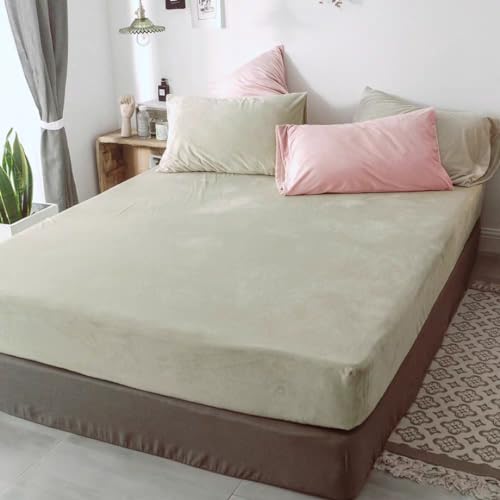 Michorinee Warme Fleece Spannbettlaken 90x200cm 2er Set Cashmere Touch Kuschelig Flauschig Plüsch Flanell Bettlaken Spannbetttuch für Boxspringbett Topper Matratze bis 30 cm Hohe Beige von Michorinee