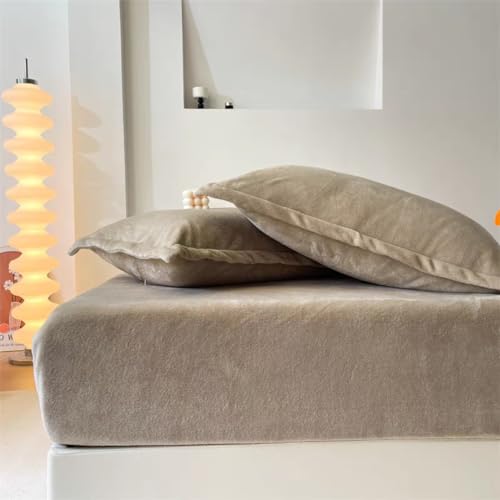 Michorinee Warme Fleece Spannbettlaken 90x200cm 2er Set Cashmere Touch Kuschelig Flauschig Plüsch Flanell Bettlaken Spannbetttuch für Boxspringbett Topper Matratze bis 30 cm Hohe Khaki von Michorinee
