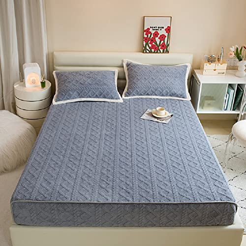 Michorinee Winter Flanell Spannbettlaken 120x200cm Flauschig Warme Cashmere Touch Bettlaken Plüsch Fleece Spannbetttuch Kuschelig für Matratze, Geometrisches Jacquard Muster, Blau-grau von Michorinee