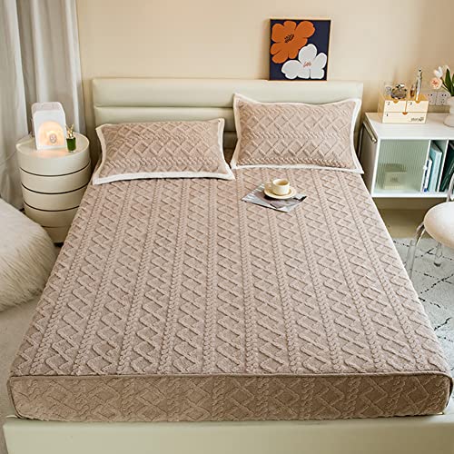 Michorinee Winter Flanell Spannbettlaken 120x200cm Flauschig Warme Cashmere Touch Bettlaken Plüsch Fleece Spannbetttuch Kuschelig für Matratze, Geometrisches Jacquard Muster, Khaki von Michorinee