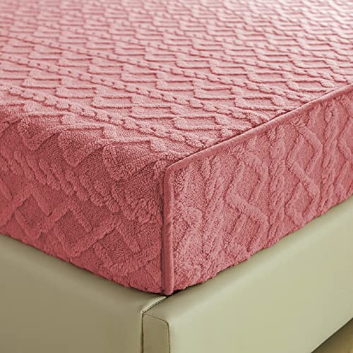 Michorinee Winter Flanell Spannbettlaken 90x200cm Flauschig Warme Cashmere Touch Bettlaken Plüsch Fleece Spannbetttuch Kuschelig für Matratze, Geometrisches Jacquard Muster, Rosa von Michorinee