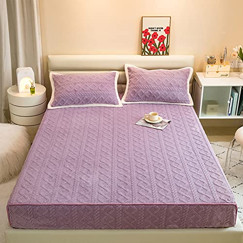 Michorinee Winter Flanell Spannbettlaken Bettlaken 90x200cm Flauschig Warm Fleece Plüsch Spannbetttuch Kuschelig Cashmere Touch für Boxspringbett, Geometrisches Jacquard Muster, Lila von Michorinee