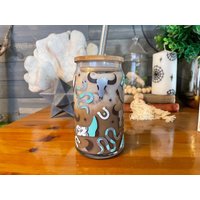 Wählen Sie Ihre Farbe Southwestern Iced Coffee Cup - 16 Oder 20 Unzen Glasbierdose Country Western Cowgirl von MickeeMariee