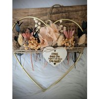 Muttertagsherz | Muttertagsgeschenk Metallherz Trockenblumen Peach-Eukalyptus von MickisHomeDeco
