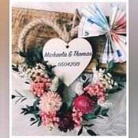 Trockenblumenkranz | Hochzeitsgeschenk Geldgeschenk Trockenblumenherz Juteherz Altrosa-Eukalyptus von MickisHomeDeco