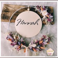 Trockenblumenkranz Mit Namen | Türkranz Flowerloop Taufgeschenk Mädchen Sommerfarben von MickisHomeDeco