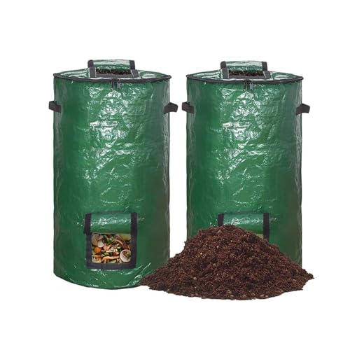 2er-Pack Komposter Garten, Stabil Gartenabfallsack Garden mit Deckel für kompost, klein schnellkomposter mit Stabile Tragegriffe und Belüftungsöffnungen, Composter für Balkon 116 Liter von Micmetago