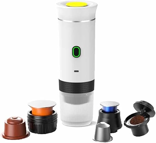 Micmetago Tragbare Kaffeemaschine mit Akku – 3-in-1 Espressomaschine für Kaffeepads & gemahlenen Kaffee – USB-C Ladefunktion, kompakt & leicht – ideal für Reisen, Auto & Camping (Weiß) von Micmetago